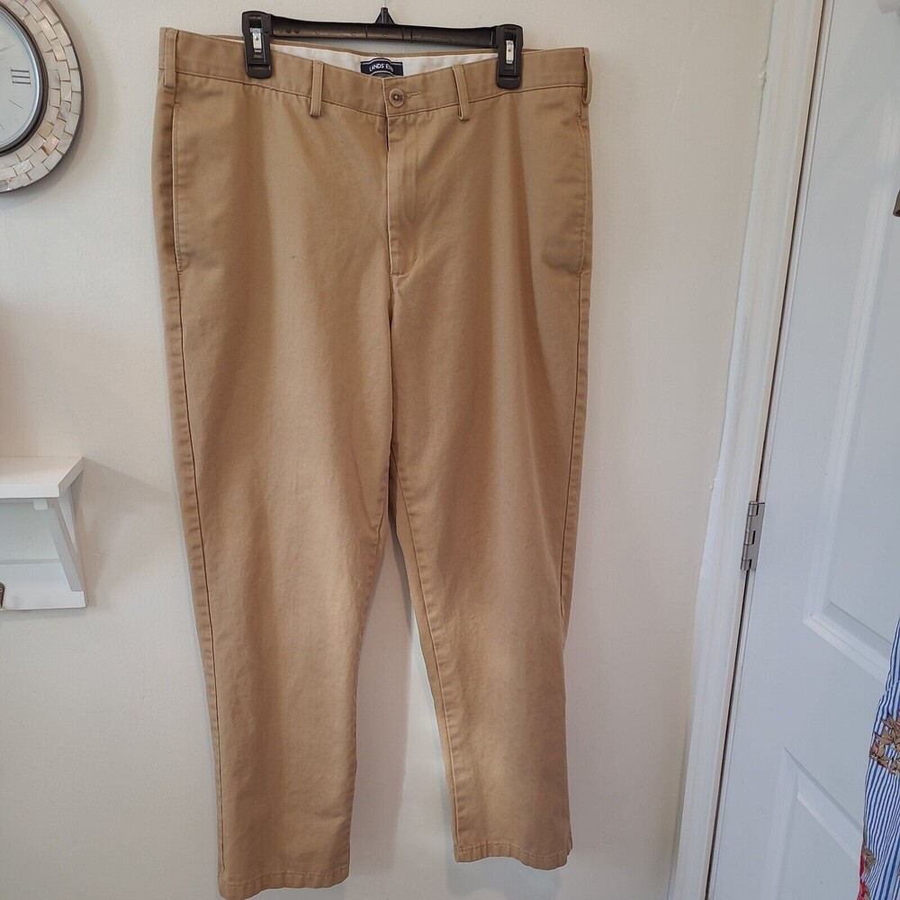 Lands End Traditional Fit Pants Mens Size 38 X 31 Khaki Chino Flat Front Twill